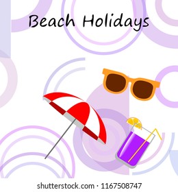 beach umbrella sunglasses cocktail beach holiday vector background