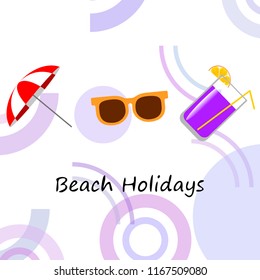 beach umbrella sunglasses cocktail beach holiday vector background