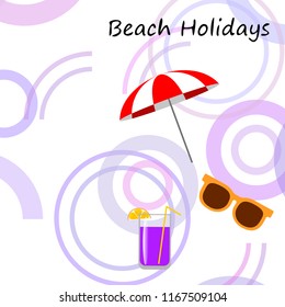 beach umbrella sunglasses cocktail beach holiday vector background