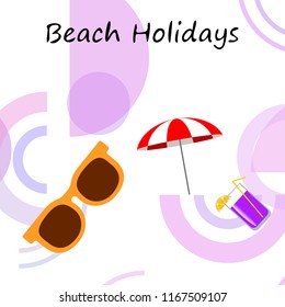 beach umbrella sunglasses cocktail beach holiday vector background