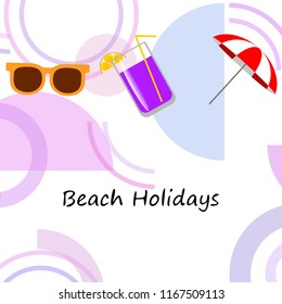 beach umbrella sunglasses cocktail beach holiday vector background