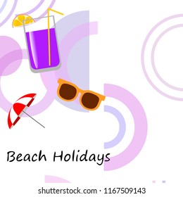 beach umbrella sunglasses cocktail beach holiday vector background