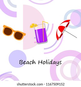 beach umbrella sunglasses cocktail beach holiday vector background