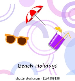 beach umbrella sunglasses cocktail beach holiday vector background