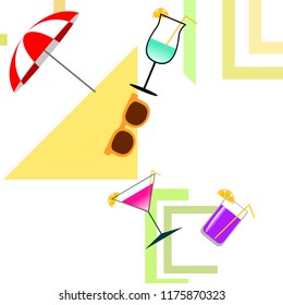 beach umbrella sunglasses cocktail beach holiday vector background