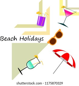 beach umbrella sunglasses cocktail beach holiday vector background