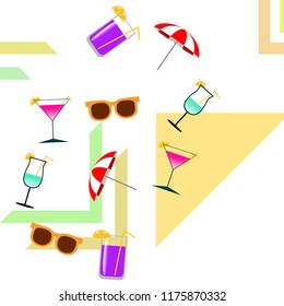 beach umbrella sunglasses cocktail beach holiday vector background