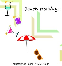 beach umbrella sunglasses cocktail beach holiday vector background