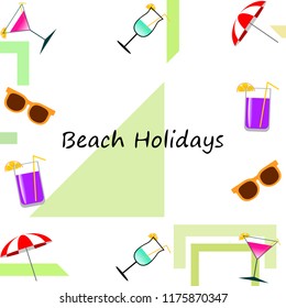 beach umbrella sunglasses cocktail beach holiday vector background
