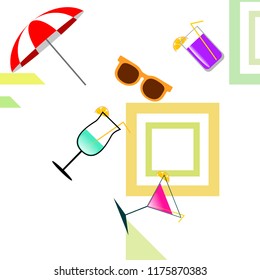 beach umbrella sunglasses cocktail beach holiday vector background