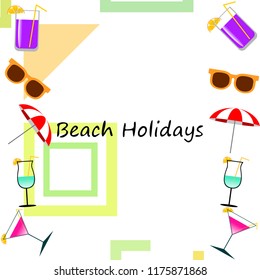 beach umbrella sunglasses cocktail beach holiday vector background