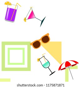 beach umbrella sunglasses cocktail beach holiday vector background