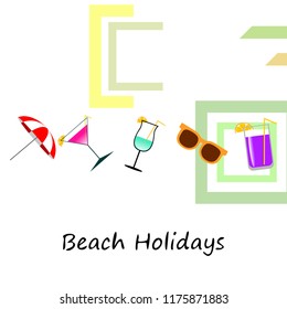 beach umbrella sunglasses cocktail beach holiday vector background