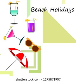 beach umbrella sunglasses cocktail beach holiday vector background