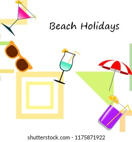beach umbrella sunglasses cocktail beach holiday vector background