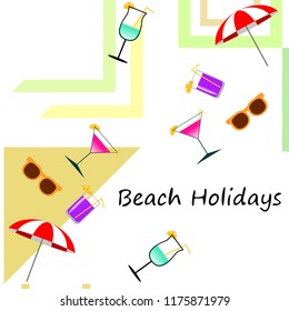 beach umbrella sunglasses cocktail beach holiday vector background