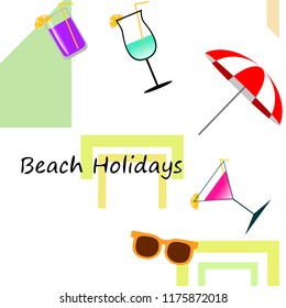 beach umbrella sunglasses cocktail beach holiday vector background