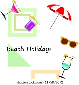 beach umbrella sunglasses cocktail beach holiday vector background