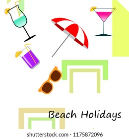 beach umbrella sunglasses cocktail beach holiday vector background