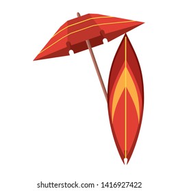 Beach umbrella and surf table cartoon isolated vector illustration graphic design