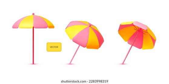 Beach umbrella in three wievs. Summer vacation element