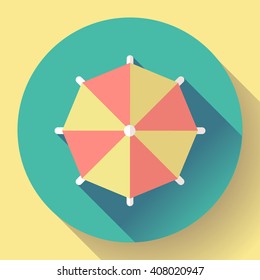 Beach Umbrella, Top View Icon. Vector. Flat Design Style