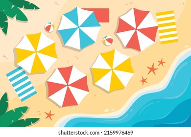 Beach umbrella top view illustration