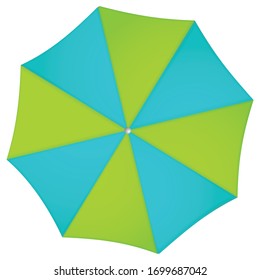 Beach umbrella turquoise and green colors isolated on white background