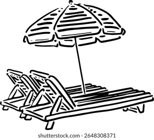Beach Umbrella with Two Chairs Sketch for Travel Merch