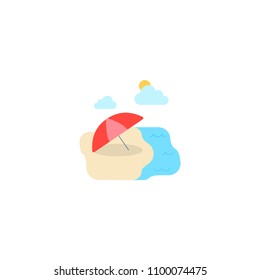 Beach with Umbrella Vector Flat Icon