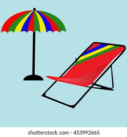 Beach umbrella vector icon. Parasol with deck chair.