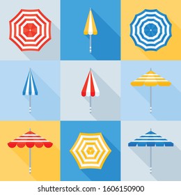 Beach umbrella vector icon set, flat desin