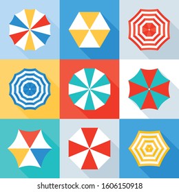 Beach umbrella vector icon set, flat desin