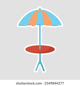 Beach Umbrella Vector Illustration Sticker. A vibrant beach umbrella sticker, perfect for sunny vacation themes, summer designs, and coastal decorations. Ideal for planners and crafts