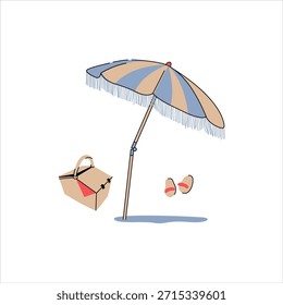 Beach umbrella. Vector illustrations isolated on white background. Summertime relax. Vacation, relax, holiday concept. Hand drawn. Trendy unique style.