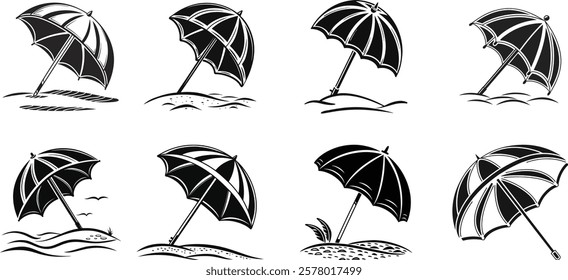 Beach umbrella vector silhouette illustration