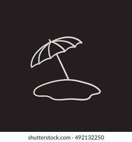 Beach umbrella vector sketch icon isolated on background. Hand drawn Beach umbrella icon. Beach umbrella sketch icon for infographic, website or app.