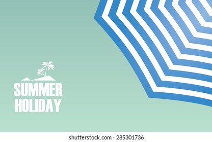 Beach umbrella vintage concept design with blue stripes and sky. Summer holiday advertising poster or postcard. Eps10 vector illustration.