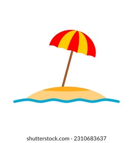 Paraguas de playa con un diseño vectorial plano con un icono de agua de olas