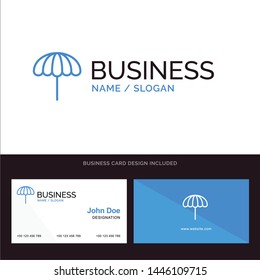 Beach, Umbrella, Weather, Wet Blue Business logo and Business Card Template. Front and Back Design