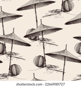 Beach umbrellas and balls seamless pattern