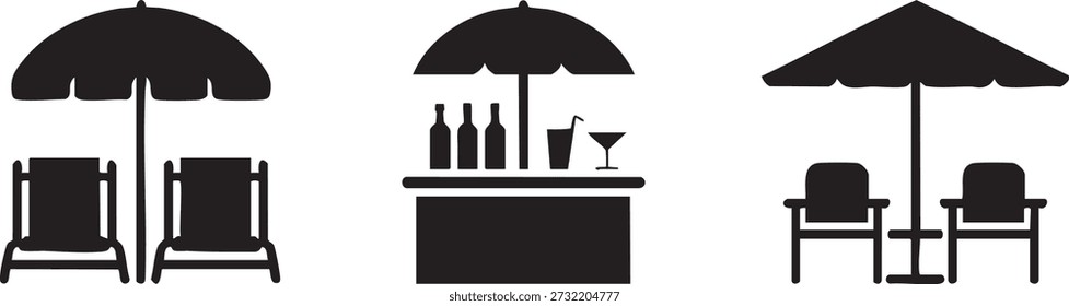 Beach umbrellas and chairs with bar table outdoor furniture beachside relaxation setup