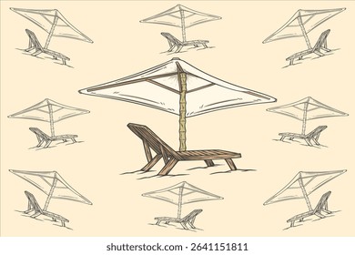 beach umbrellas and chairs for sunbathing in the summer