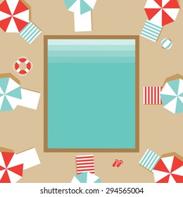 Beach umbrellas flat design pool background. EPS 10 vector 