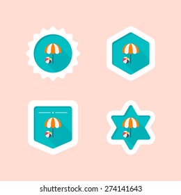 Beach umbrellas flat icon with long shadow