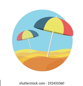Beach umbrellas on a deserted beach icon