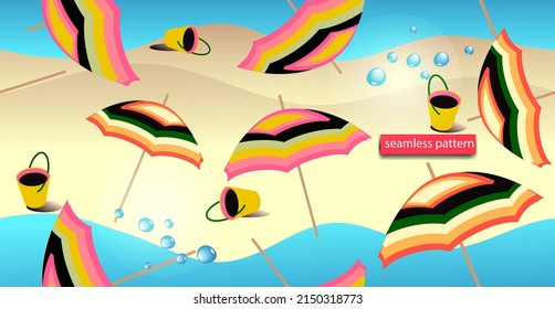 Beach umbrellas on the shore, seamless summer vector pattern

