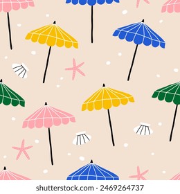 Beach umbrellas seamless pattern. Sun umbrella on the beach. Vector illustration