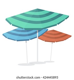 Beach umbrellas. Seasons objects parasol. Vector Illustration. Isolated on white background.