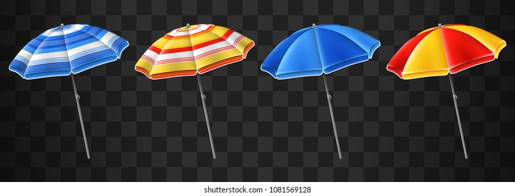 Beach umbrellas set isolated on black background